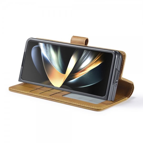 Lc.Imeeke Samsung Galaxy Z Fold 6 Etui med kortlomme og stativfunktion, lysebrun