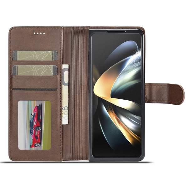 Lc.Imeeke Samsung Galaxy Z Fold 6 Etui med Kortlomme Kickstand-funktion Mørkebrun