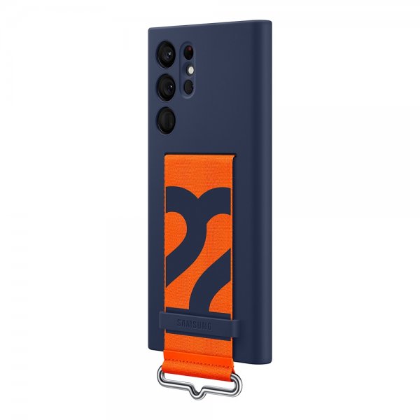 Samsung Original Galaxy S22 Ultra Cover Silikone Cover med Rem Navy