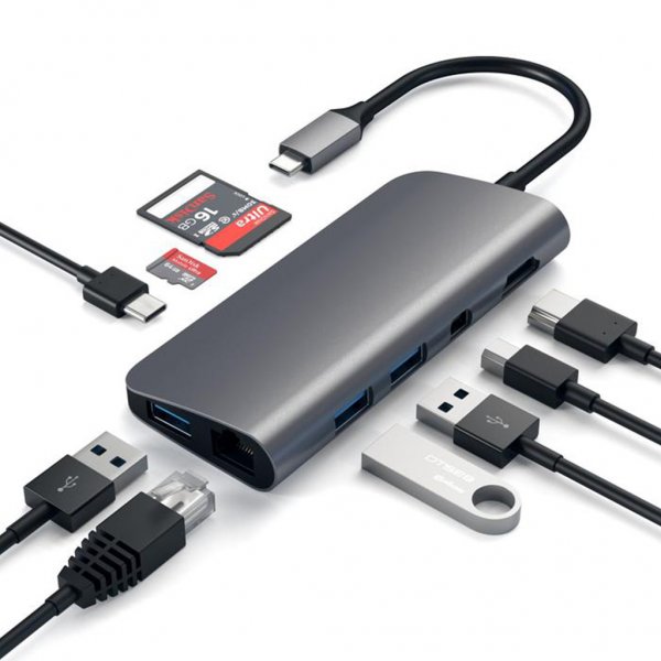 Satechi USB-C Multimedia Adapter 4K HDMI/Mini DisplayPort Gigabit Ethernet Grå