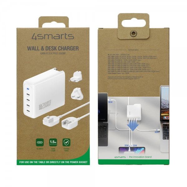 4smarts Skrivebordslader GaN Flex Pro 200W 4 USB-C