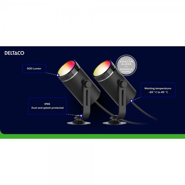 Deltaco Smart Home Smart Havebelysning RGB 2-pak