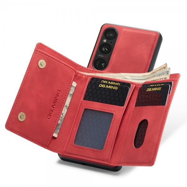 Dg.Ming Sony Xperia 1 V Cover M1-serien Aftagelig Kortholder Rød