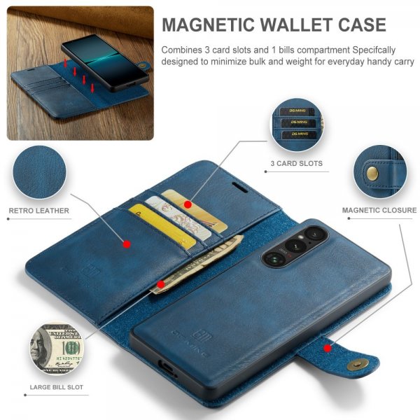 Dg.Ming Sony Xperia 1 VI Etui med Aftageligt Cover Blå