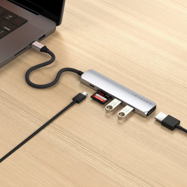 Satechi 6-i-1 USB-C Slim Multiport Adapter Sølv