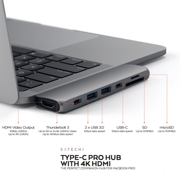 Satechi Type-C Pro Hub-adapter Space Gray