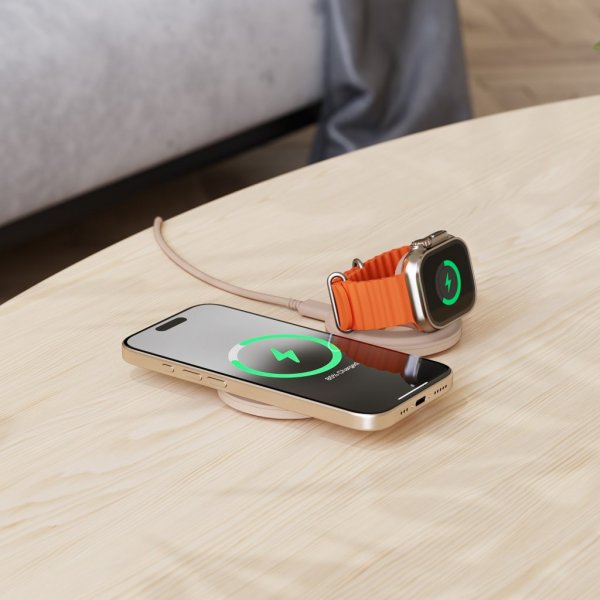 Satechi On-the-Go 2-i-1 trådløs oplader Desert Rose