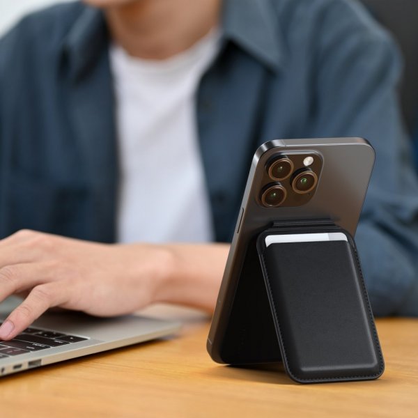 Satechi Kortholder Vegansk Læder Magnetisk Wallet Stand Sort