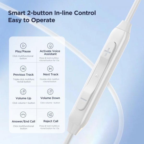 Joyroom Ledningsført Hovedtelefoner EC05 USB-C Hvid