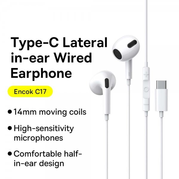 Baseus Wired Earphones Encok C17 USB-C Hvid