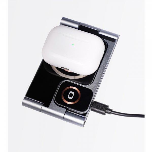 Deltaco Trådløs Oplader 3-i-1 Transparent Sammenklappelig MagSafe