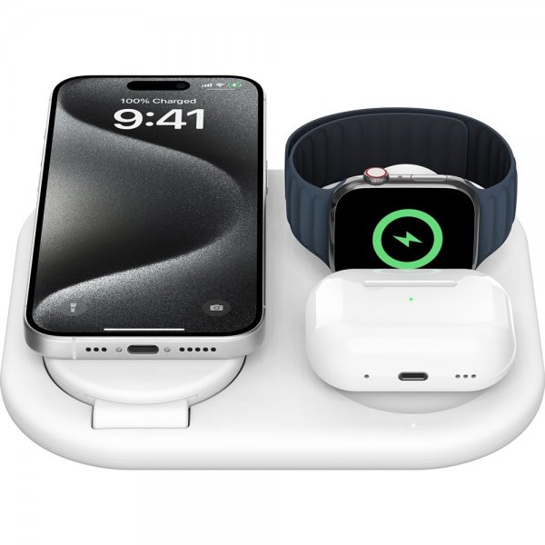 Belkin Trådløs Oplader BoostCharge 3-i-1 Foldbar MagSafe Qi2 15W Hvid