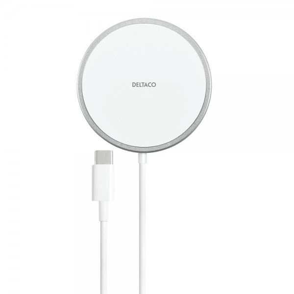 Deltaco Trådløs Oplader Magnetic Wireless Charger MagSafe Hvid