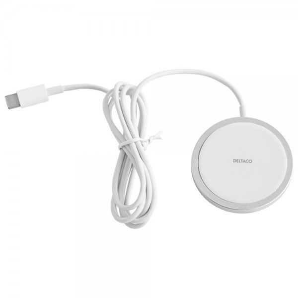 Deltaco Trådløs Oplader Magnetic Wireless Charger MagSafe Hvid