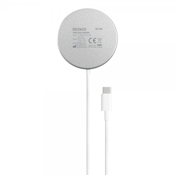 Deltaco Trådløs Oplader Magnetic Wireless Charger MagSafe Hvid