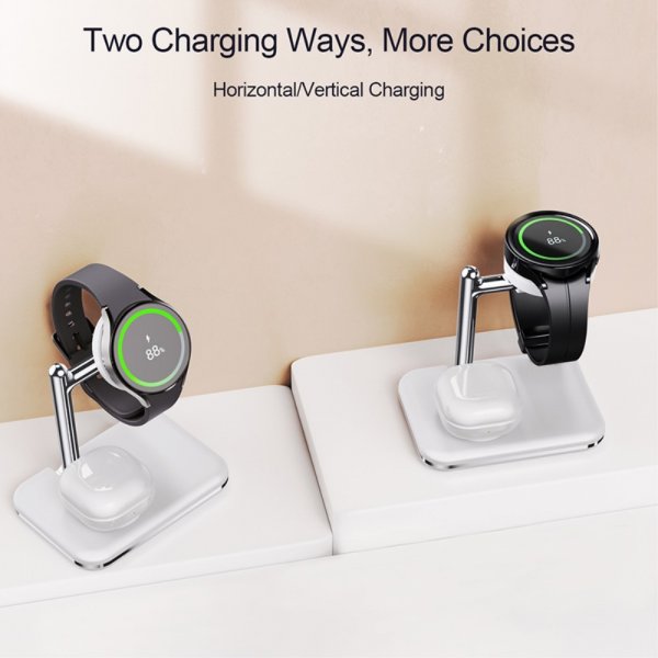 Trådløs Oplader V8S 2-i-1 Samsung Galaxy Watch/Buds Hvid