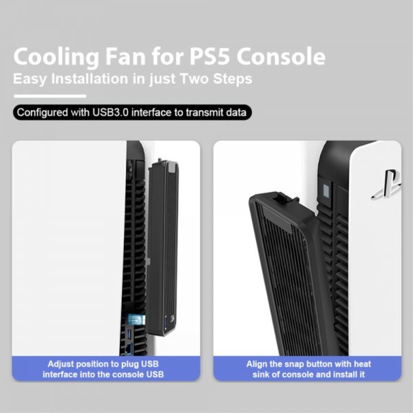 USB 3.0 Køleblæser til PlayStation 5 Sort