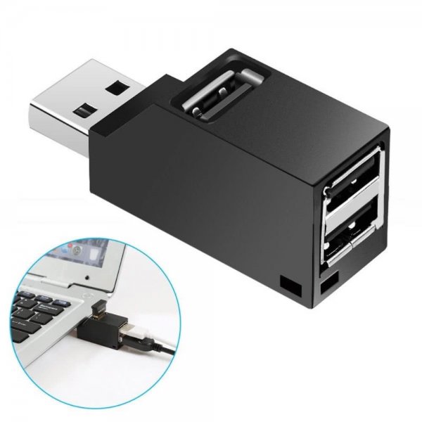 USB-adapter med 3 USB-porte Sort