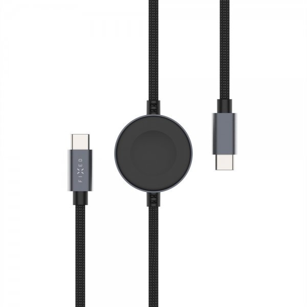 Fast USB-C kabel med Smartwatch-opladning 1.5m Sort