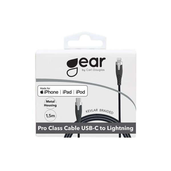 Gear USB-C til Lightning Kabel Kevlar 1.5 meter Sort