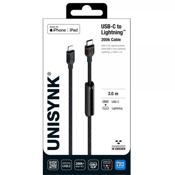 Unisynk USB-C til Lightning-kabel MFi 2m
