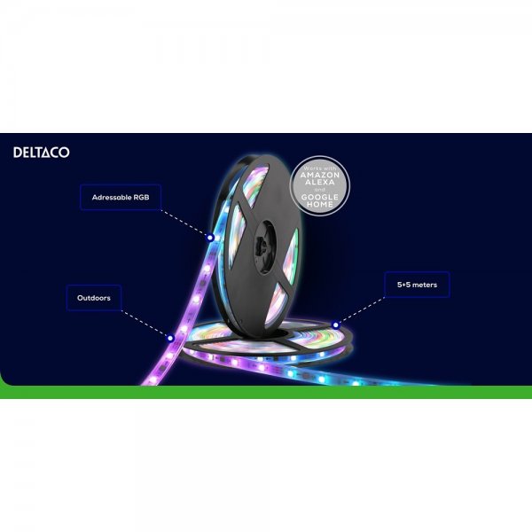 Deltaco Smart Home Udendørs LED-lyskæde RGB IP65 2x5m