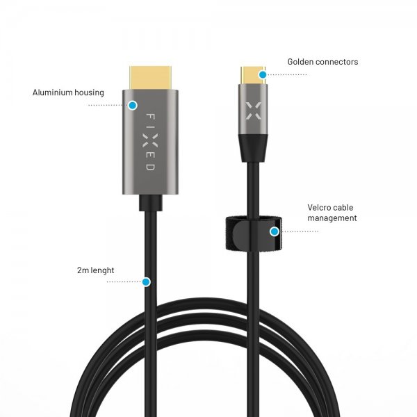 Fixed Videokabel USB-C til HDMI 4K/60Hz 2m