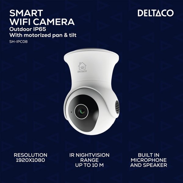 Deltaco Smart Home WiFi-kamera med motoriseret Pan & Tilt-funktion til udendørs brug IP65