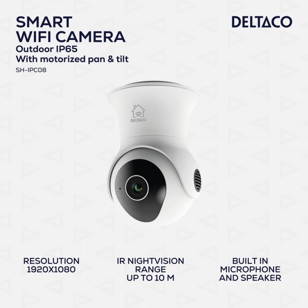 Deltaco Smart Home WiFi-kamera med motoriseret Pan & Tilt-funktion til udendørs brug IP65