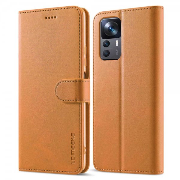 Lc.Imeeke Xiaomi 12T/12T Pro Etui med Kortlomme og Stativfunktion Lysebrun