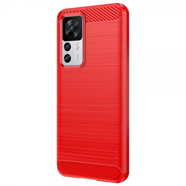Mofi Xiaomi 12T/12T Pro Cover Børstet Kulfibertekstur Rød