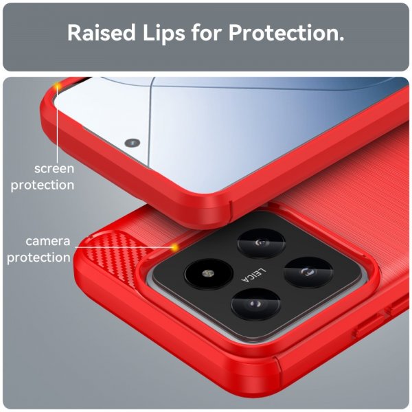 Xiaomi 14 Cover Børstet Kulfibertekstur Rød