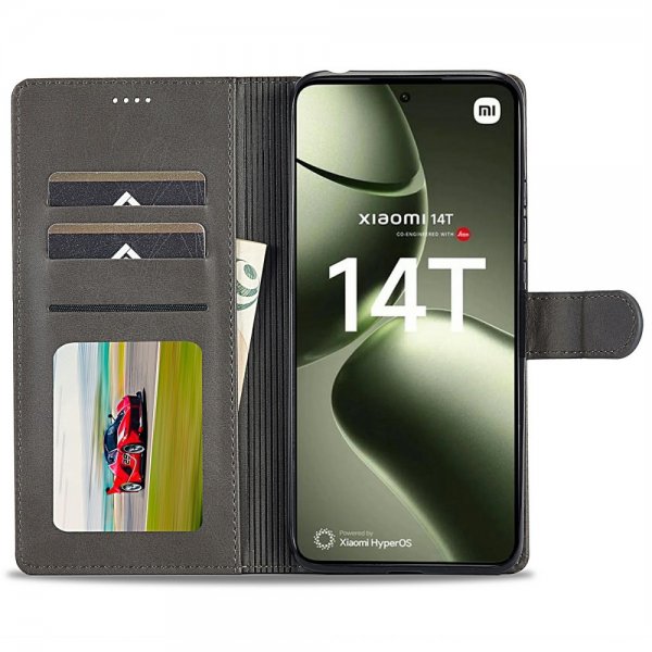Lc.Imeeke Xiaomi 14T Cover med Kortlomme og Standfunktion Grå
