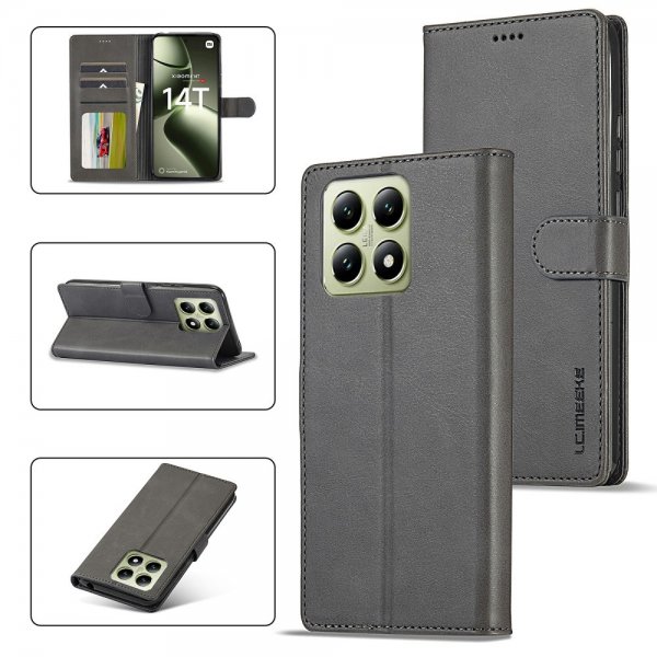 Lc.Imeeke Xiaomi 14T Cover med Kortlomme og Standfunktion Grå