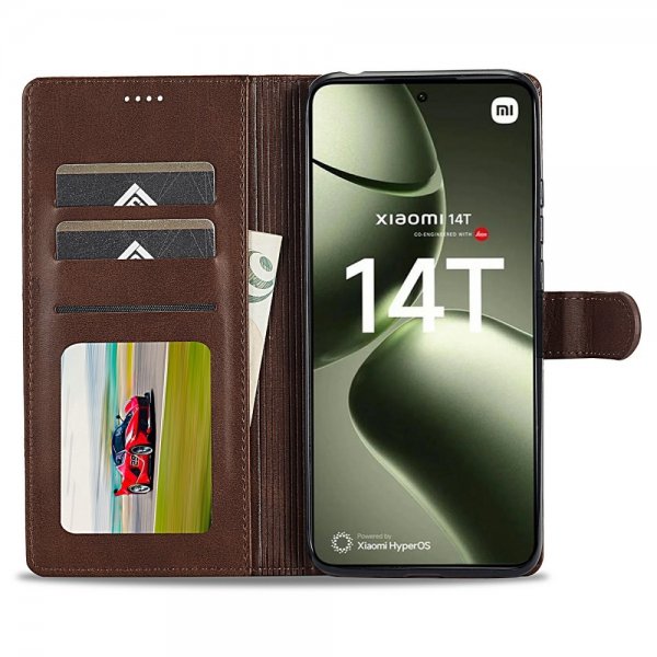 Lc.Imeeke Xiaomi 14T Cover med Kortlomme Standerfunktion Mørkebrun