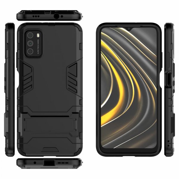 Xiaomi Poco M3 Cover Armor Stativfunktion Sort