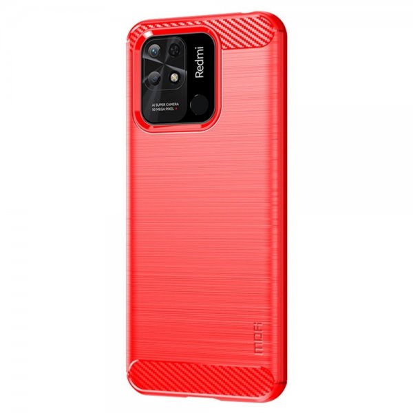 Mofi Xiaomi Redmi 10C Etui Børstet Kulfibertekstur Rød
