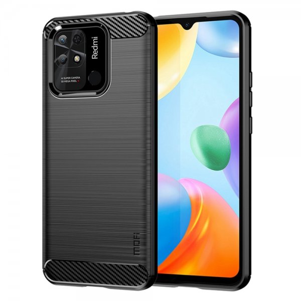 Mofi Xiaomi Redmi 10C Etui Børstet Kulfibertekstur Sort