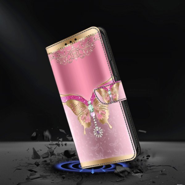 Xiaomi Redmi 12C Cover Motiv Sommerfugl Rosa og Guld