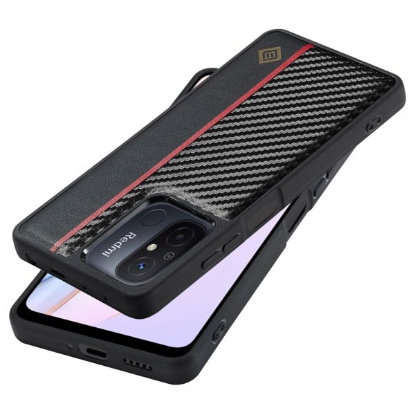 Lc.Imeeke Xiaomi Redmi 12C Cover Kulfibertekstur Rød Stribe Sort