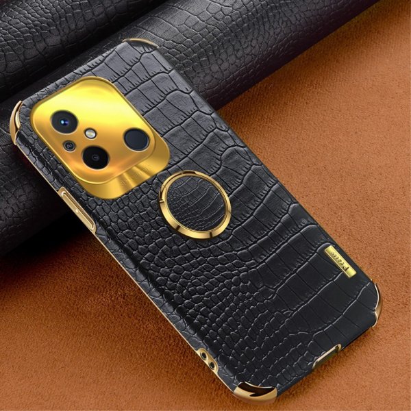 Xiaomi Redmi 12C Cover Krokodillemønster Finger Ring Sort