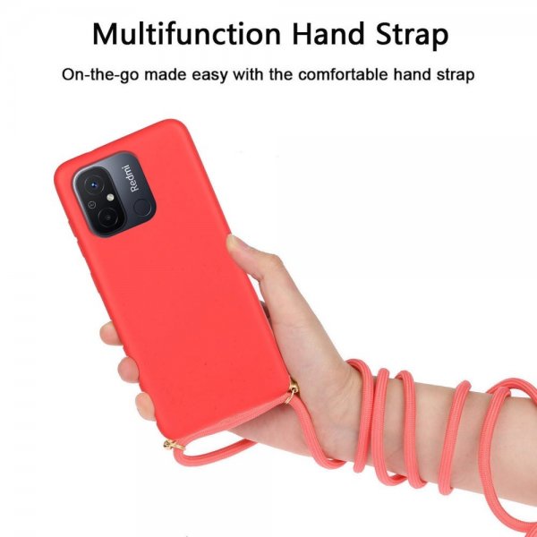 Xiaomi Redmi 12C Cover Hvedestrå med strop Rød