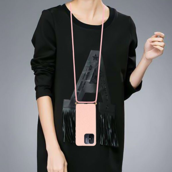 Xiaomi Redmi 12C Cover Hvedestrå med strop Rosa