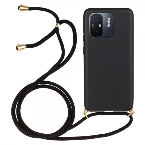 Xiaomi Redmi 12C Cover Hvedestrå med strop Sort