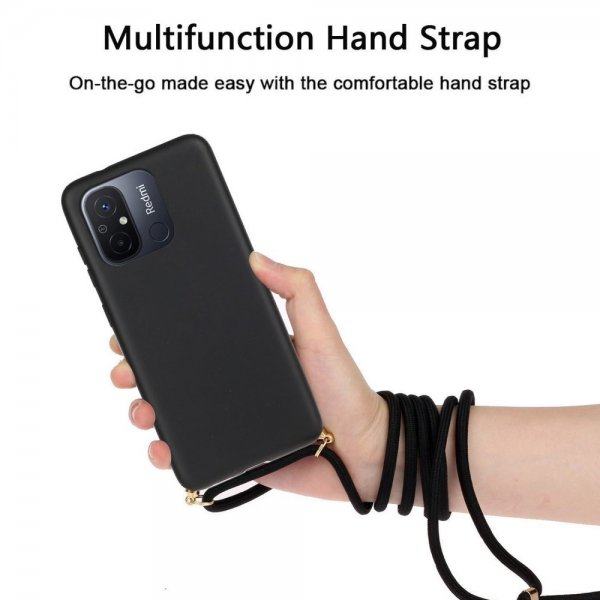 Xiaomi Redmi 12C Cover Hvedestrå med strop Sort