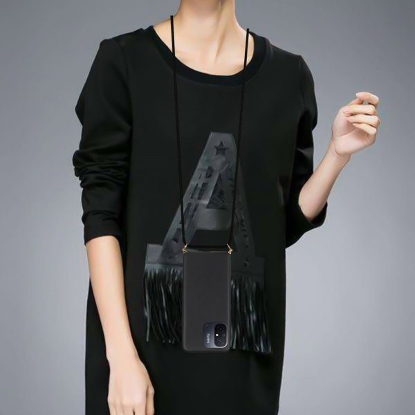 Xiaomi Redmi 12C Cover Hvedestrå med strop Sort