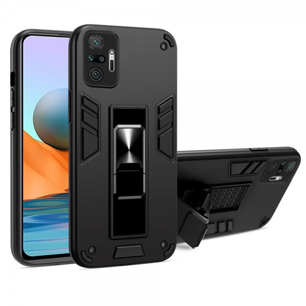 Xiaomi Redmi Note 10 Pro Cover Stativfunktion Metalplade Sort