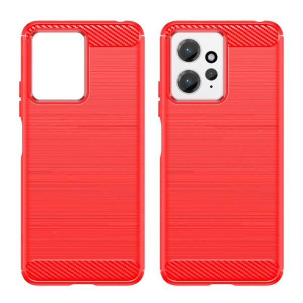 Xiaomi Redmi Note 12 Cover Børstet Kulfibertekstur Rød