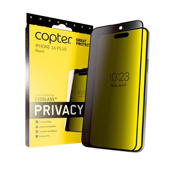 Copter iPhone 16 Plus Skærmbeskyttelse Exoglass Curved Privacy