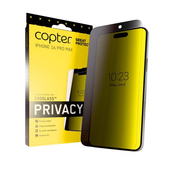 Copter iPhone 16 Pro Max Skærmbeskyttelse Exoglass Flat Privacy